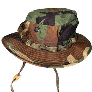 US Military Woodland Camo Boonie Hat Sun Hot Weather Type II Size 6 3/4 USA Made